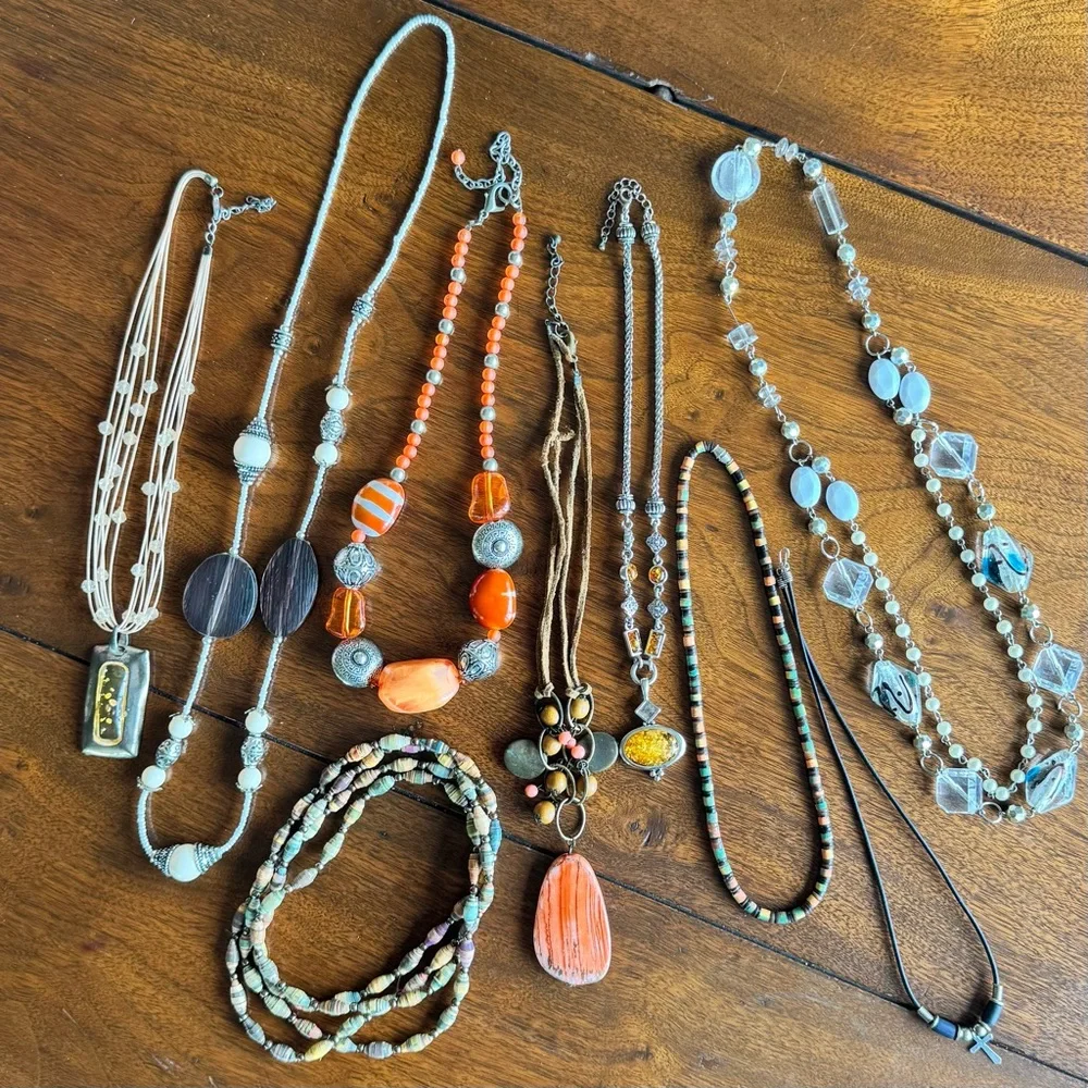 Necklace Set Lot Bundle Fun Glam Dressy Orange Silver Brown Beads Dressy Deal B - Picture 1 of 15